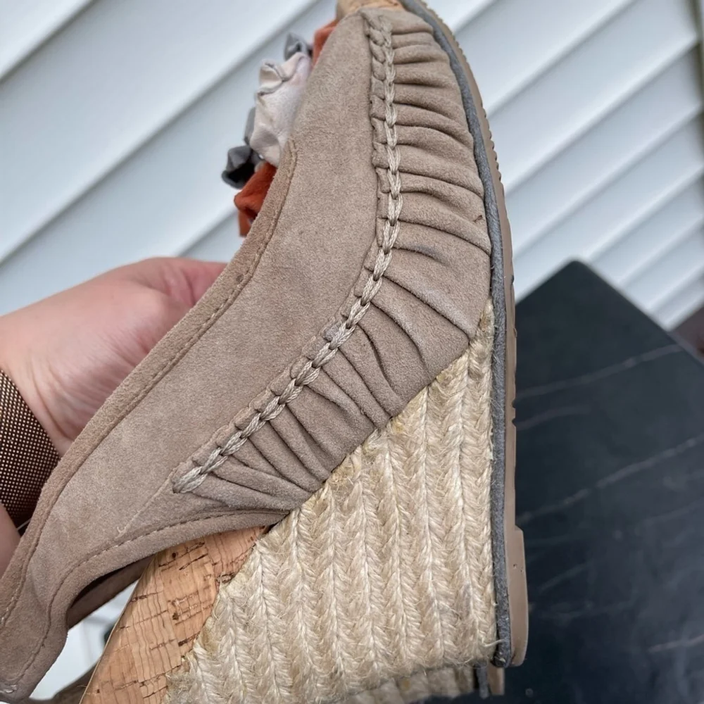 LEVITY women wedge platform sandals cork espadrilles leather suede Sz 7